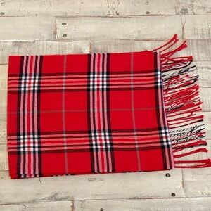 Red Plaid Scarf with Fringe
